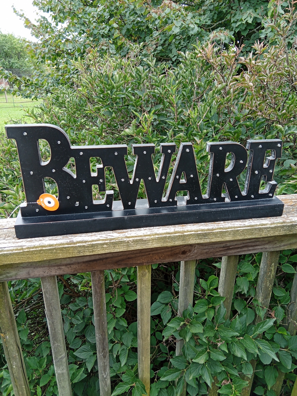 Black "BEWARE" Marquee Sign Decor Halloween